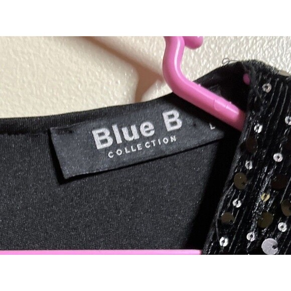 Blue B Collection Large Black Surplice Neck Fit & Flare Sequin Dress High Low - Picture 5 of 8